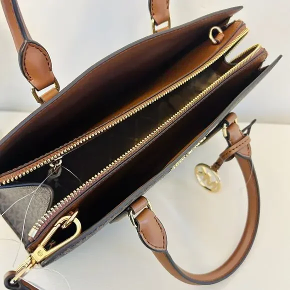 Michael Kors Purse Medium Sheila Signature Logo and Metallic Satchel Brown - Picture 8 of 10